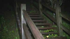 鹿児島県出水市の東光山公園の木でできた階段